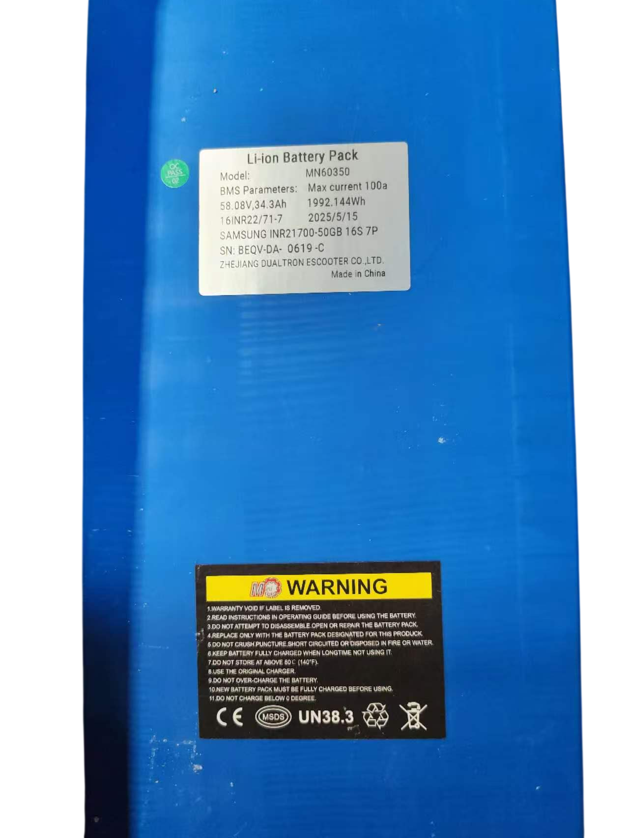 Batterie 60V35AH samsung ou lg pour trottinette Dualtron
