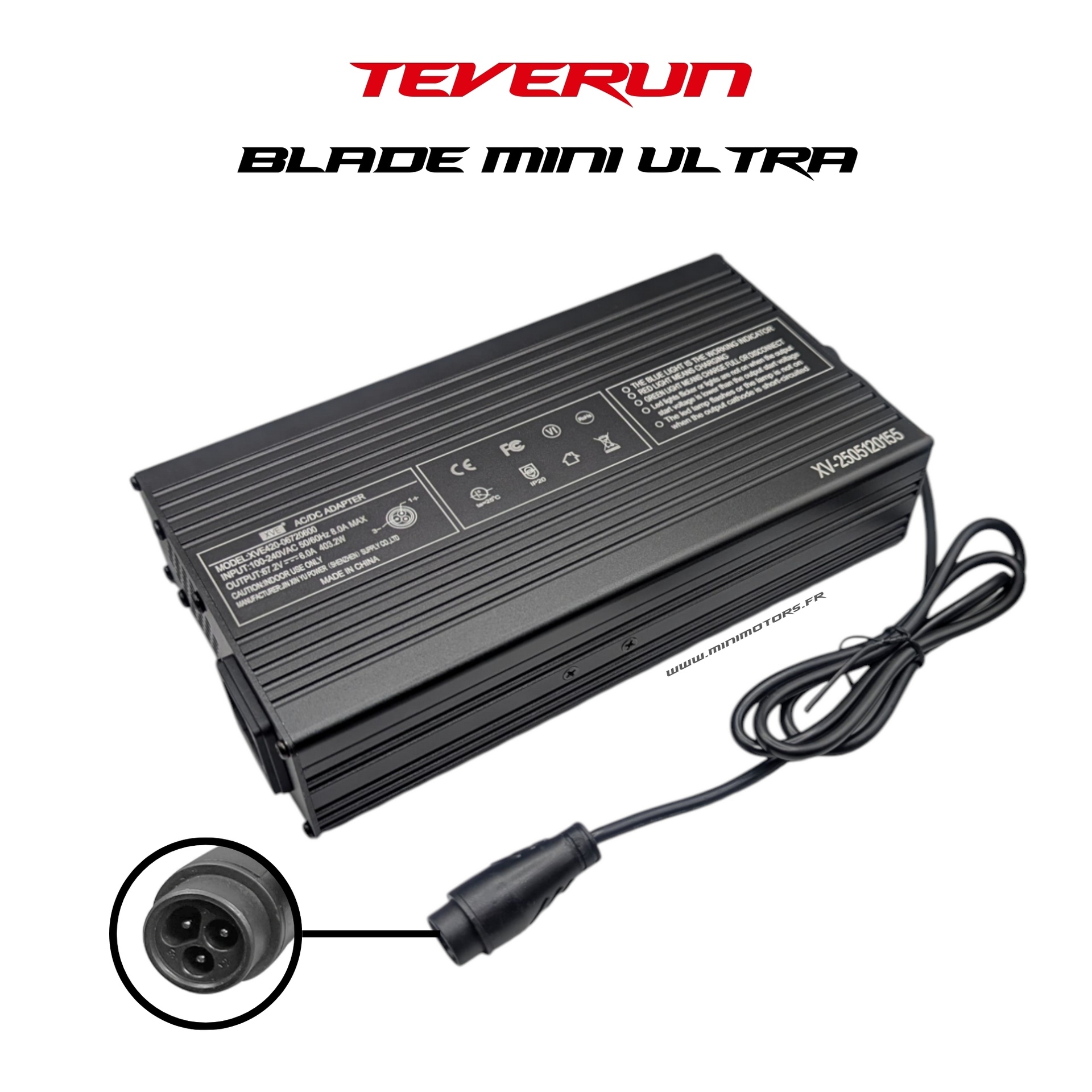 Chargeur rapide 67,2V 6A pour trottinette Teverun